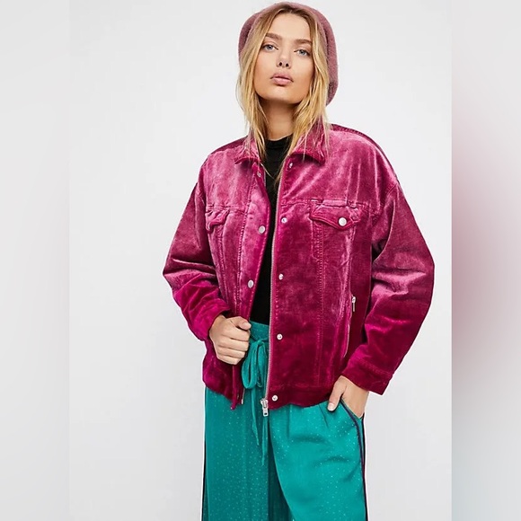 Free People Jackets & Blazers - Free‎ People ‘Velvet Trucker Jacket’ In Pink Size XS/S Sold Out